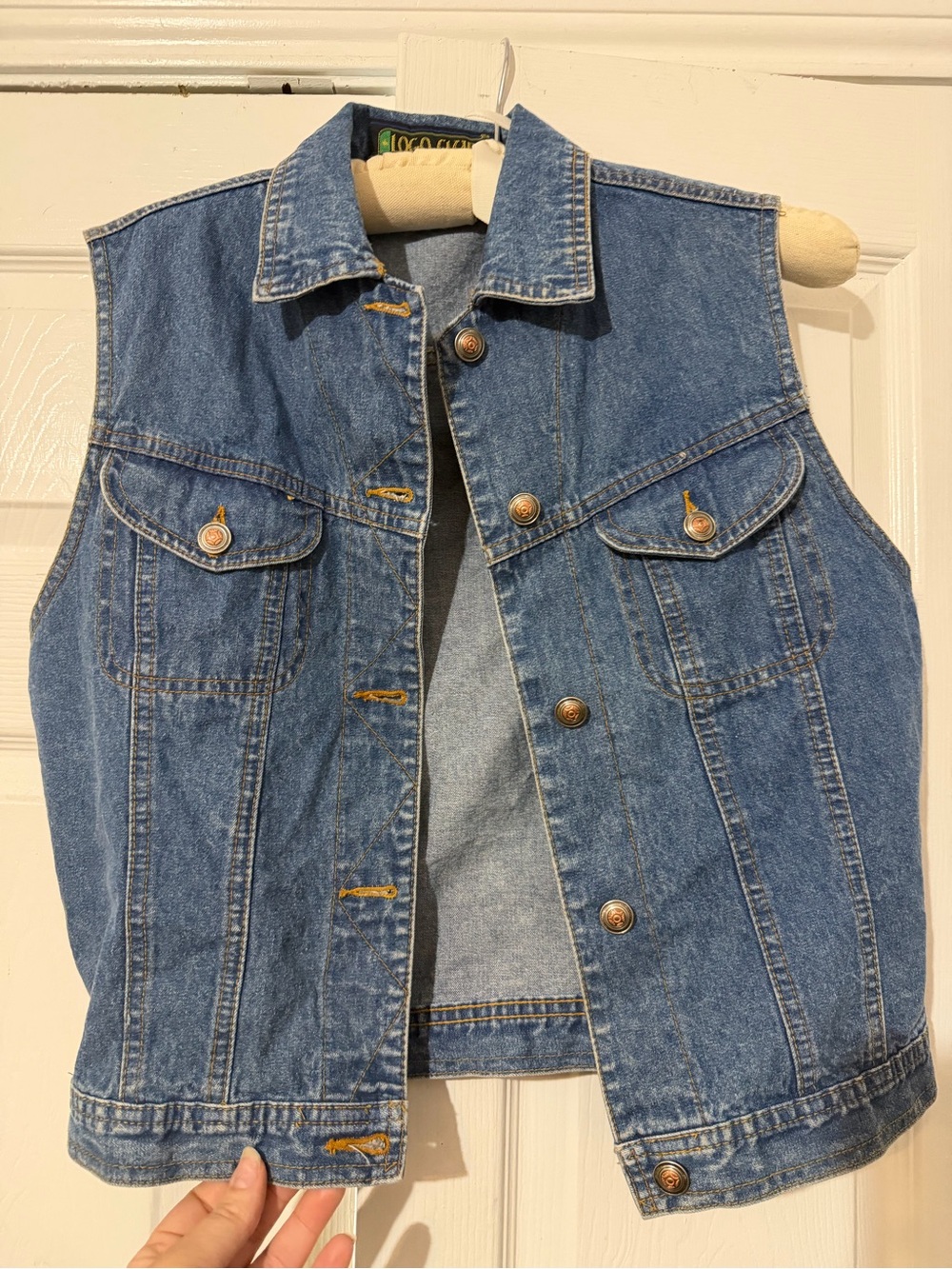Vintage 80s 90s Logo Club Denim Vest M Western Trucker Jean